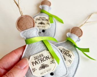 Silver Patron Tequila Bottle handmade felt hanging decoration