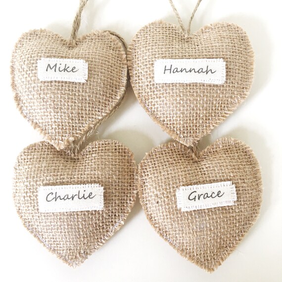 Personalised Nain rustic hessian hanging hearts