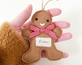 Handmade Personalised Felt Gingerbread Man Christmas Decoration