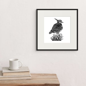 Lapwing Hand-coloured Original Linoprint