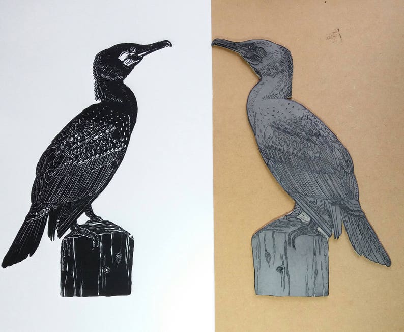 Cormorant Original Linoprint image 6