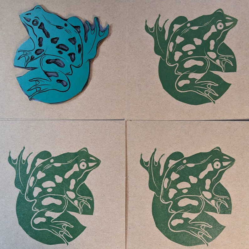 Frog on a Lilypad Handprinted Linocut Card - Etsy
