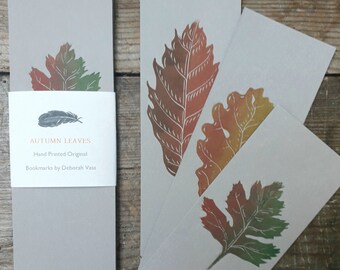 Autumn Leaves Collection of 3 Handprinted Linocut Bookmarks