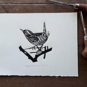 Wren, King of Birds Original Linoprint