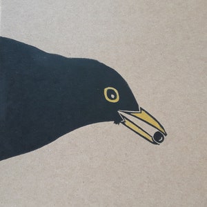 Carte lino Blackbird Snack imprimée à la main