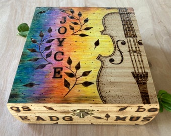 Personalized Woodburned Violin Box, Keepsake Box