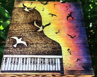 Personalized Woodburned Piano Keepsake Box, Gift for Pianist, Rainbow Piano Memorabilia Box