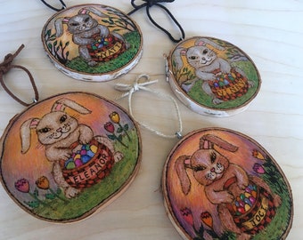 Personalized Easter Bunny Ornament, Custom Easter Ornament, Woodburned and Painted Easter Gift, Baby's First Easter, Gift for Child