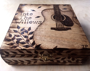 Personalized Woodburned Guitar Box, Guitarist Gift