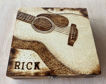 Personalized Woodburned Guitar Box, Keepsake Gift