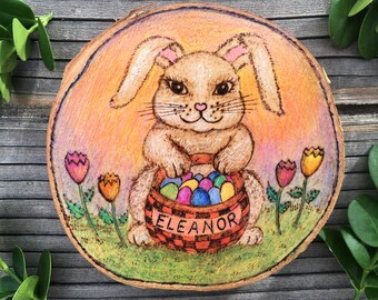 Personalized Easter Bunny Ornament for Easter Tree, Cute Custom Bunny with Easter Basket and Child Name, Great Gift for Baby's First Easter