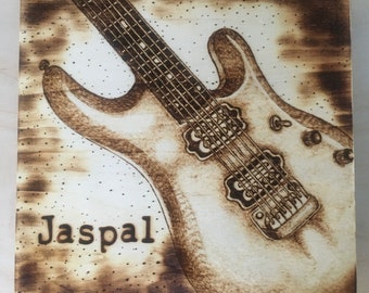Personalized Wood-Burned Electric Guitar Keepsake Box