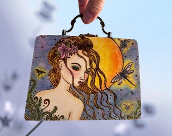 Sparkly Purple Collectible Dragonfly Purse Hand Painted and One-of-Kind