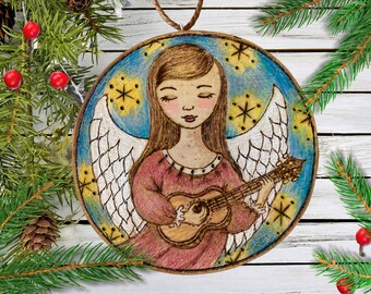 Customizable Guitar or Ukulele Playing Angel Ornament