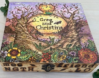 Personalized Hand Painted Box for Couple,  Engagement or Wedding