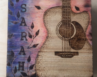 Personalized Woodburned Guitar Box, Custom Musician Gift