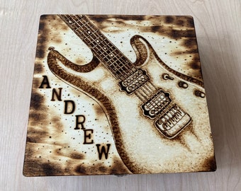 Personalized Woodburned Electric Guitar Keepsake Box, Custom Guitarist Gift