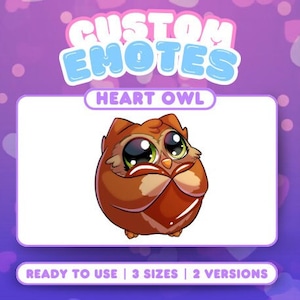 Heart Owl Emote | Owl Emote, Twitch, Discord, Youtube, Streamer, Stickers, VTuber Emote, Custom Emote, Kawaii Emotes | Cute Chibi Anime Art