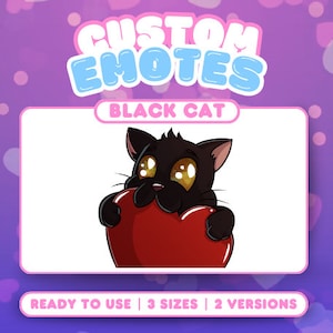 Black Cat Love Emote | Twitch, Discord, Youtube, Streamer, Stickers, VTuber Emote, Custom Emote | Cute Chibi Anime Art