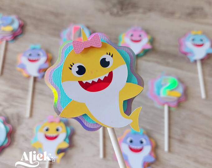Baby Shark Cupcake Toppers Baby Shark Toppers Baby Shark Etsy
