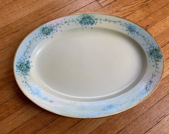 Vintage China Forget-me-not Flower Oval Platter Made in Japan Serving Dish Blue and White