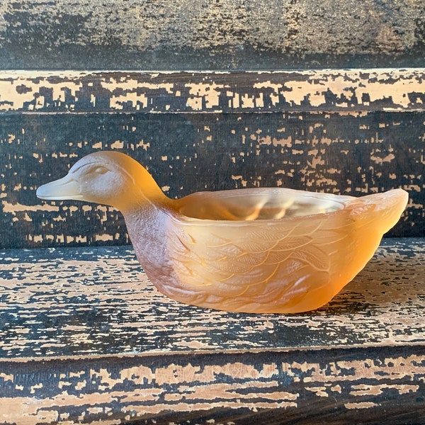 Vintage Salt cellar Duck salt dip amber glass frosted