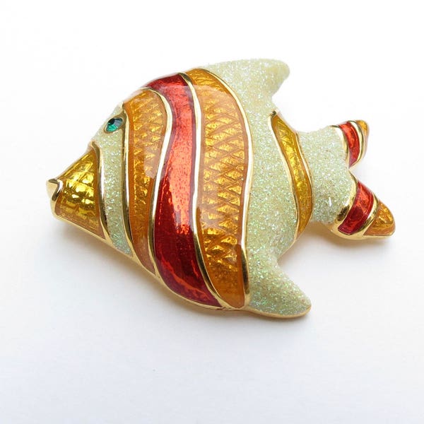 Gold fish brooch - Colorful fish - Glitter - Enamel Fish brooch - Fish brooch - Fish pin - Nemo - Red orange gold - sparkle - Under the Sea