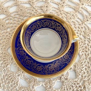Antique Cup and Saucer Blue and Gold Imperial Bavaria Porcelain Porzellan Collectible cup (M)