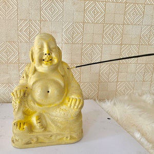 Ceramic  BUDDHA statue Multi INCENSE BURNER. Large 9” Tall X 6” Wide Yellow