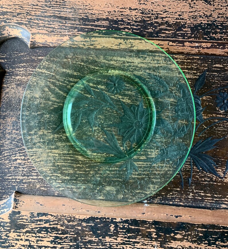 Uranium Glass Plate Green Depression Glass Plate Etsy