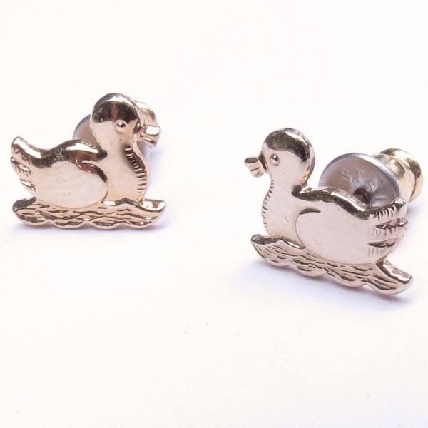 Swimming Duck Earrings - Duck Earrings - Rubber Duckie - Floating Duck - Bird Studs Gold Duck - Stud earrings - Post earrings - Golden Duck