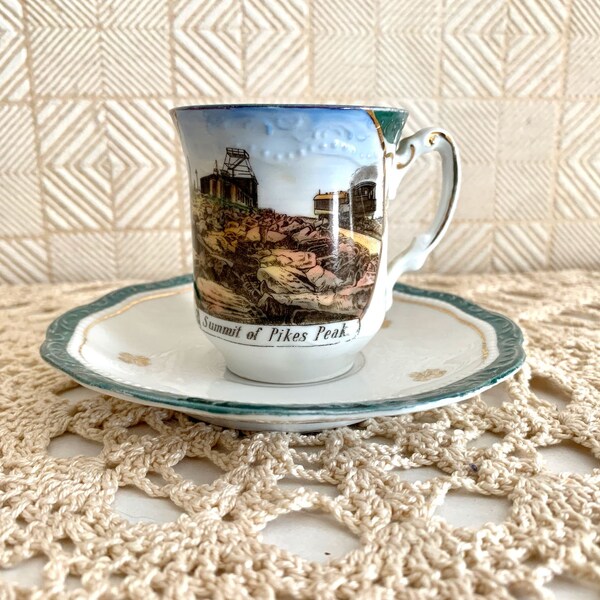 Summit of Pikes Peak cup and saucer Colorado Mountains Collectible