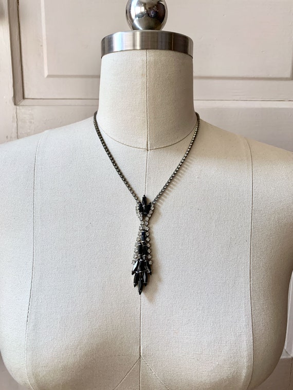 Vintage Black Rhinestone and clear crystal necklac