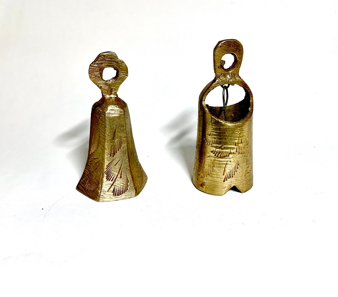 Antique Brass Bells Set of 2 Etched Made in India Etsy