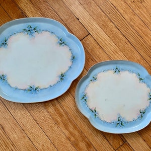 Vintage French Limoges Forget-me-not flower Oval Platter Serving Dish plate tray Blue and White (M)