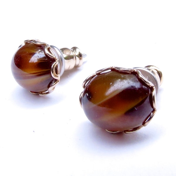 80s 90s Oval stud earrings brown