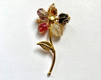 Vintage gold and gemstone Flower brooch Pin