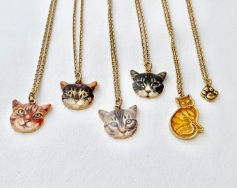 Cat necklace-kitty cat-cat face-paw print-orange cat-tabby