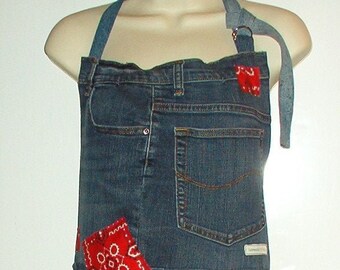 Upcycled Denim Jeans Pocket Apron Adjustable Cotton