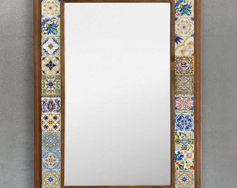 Bohemian Mirror, Wall Hanging Decorative Mirror, Vintage Mirror, Wall Hanging Mirror, Handmade Ceramic Wall Mirror, Tile, Christmas Gift