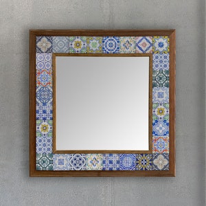 Ceramic Collage Wall Mirror, Ceramic Tile Mirror, Bathroom Mirror Wall Decor, Wall Hanging Mirror, Baho Home Decor, Christmas Gift, Tile