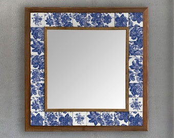 Rustic Mirror, Handmade Ceramic Wall Mirror, Wooden Stone Mirror, Decorative Wall Mirrors, Beautiful Handmade Wall, Ceramic Home Decor