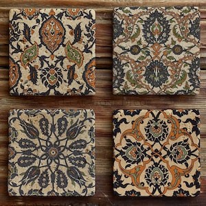 Iznik Turkish Drink Coasters, Coasters For Dining Table, Coffee Table Coasters, Valentines Gift, Ceramic Gift, Home Gift