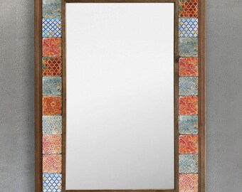 Mirror, Tile Mirror, Ceramic Mirror, Art Deco Wall Mirror, Decorative Mirror, Handmade Wall Mirror, Vintage Mirror, Christmas Gift, Tile