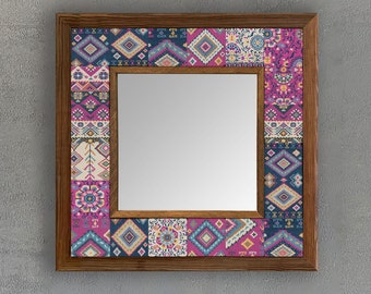 Ethnic Home Decor Mirrors, Tile Mirror, Bohemian Mirror, Mosaic Mirror, Talavera Mirror, Wall Art, Large Vanity Mirror, Christmas Gift, Tile