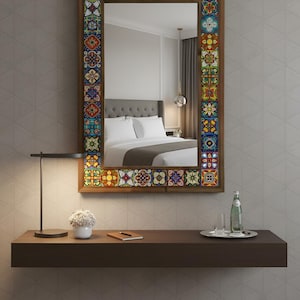 Antiqued mirror  for new home,  Handmade Decorative Wall Hanging Ceramic Tile Mirror, Decorative Wall Hanging Tile Mirror, Christmas Gift