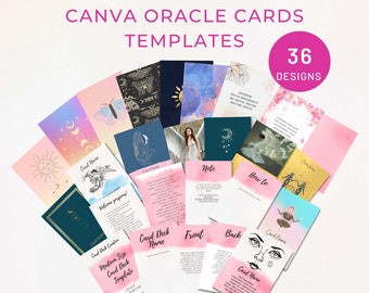 Baraja de cartas Oracle / 34 cartas editables en Canva en dos tamaños / Tamaño A4 para uso comercial