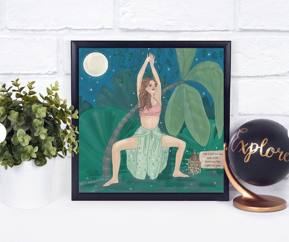 Namaste poster, yoga girl, yoga pose, boho decor, boho wall decor, feminist art, above the bed art, feminist print