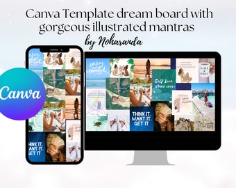 Vision Board Canva Template . Affirmations Printable and editable Pieces for Manifesting your Desires!