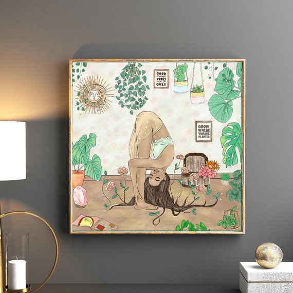 Good vibes only print, yoga poster, inspirational art, yoga pose, botanical art print, bohemian, boho art, yoga girl, yoga teacher